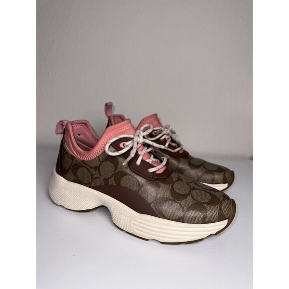 Coach Shoes - Coach Women’s Brown/Pink Signature Logo Low Top Lace-Up Sneaker C5774 Size 8.5B